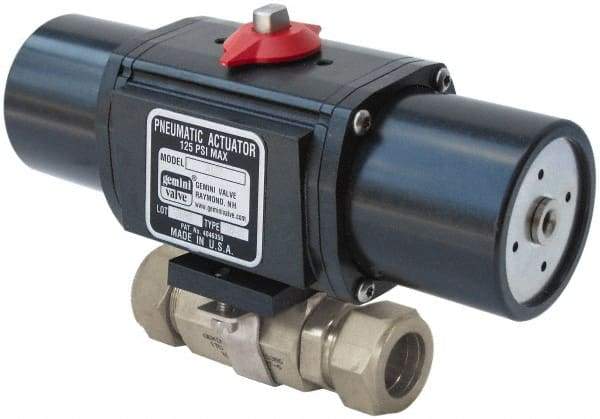 Gemini Valve - 1/4" Pipe, 1,000 psi WOG Rating Stainless Steel Pneumatic Spring Return with Solenoid Actuated Ball Valve - Reinforced PTFE Seal, Full Port - All Tool & Supply