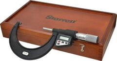 Starrett - 3 to 4" Range, 0.0001" Resolution, Standard Throat, Electronic Outside Micrometer - 0.0002" Accuracy, Friction Thimble, Micro Lapped Carbide Face, CR2450 Battery, Data Output, Includes 3V Battery - All Tool & Supply