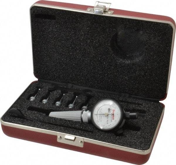 Starrett - 7 Anvil, 0.107 to 0.266" Dial Bore Gage Set - 0.0001" Graduation, 13/16" Gage Depth - All Tool & Supply