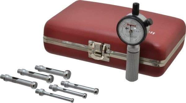 Starrett - 7 Anvil, 0.217 to 19/32" Dial Bore Gage Set - 0.0001" Graduation, 1-1/2" Gage Depth - All Tool & Supply