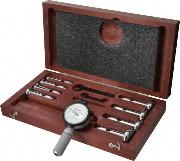 Starrett - 7 Anvil, 0.56 to 1.565" Dial Bore Gage Set - 0.0001" Graduation, 2-1/2" Gage Depth - All Tool & Supply