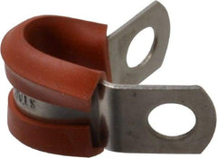 Made in USA - 1/4" Pipe, 1/4" Rod, Cushion Clamp - Gray & Red, Grade 304 Stainless Steel & Silicone Cushion - All Tool & Supply