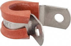 Made in USA - 3/8" Pipe, 3/8" Rod, Cushion Clamp - Gray & Red, Grade 304 Stainless Steel & Silicone Cushion - All Tool & Supply