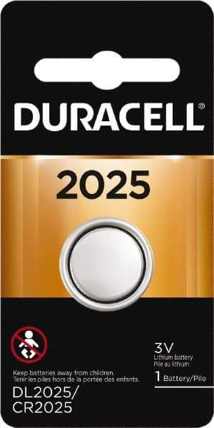 Duracell - Size 2025, Lithium, 1 Pack, Button & Coin Cell Battery - 3 Volts, Flat Terminal, CR2025 - All Tool & Supply