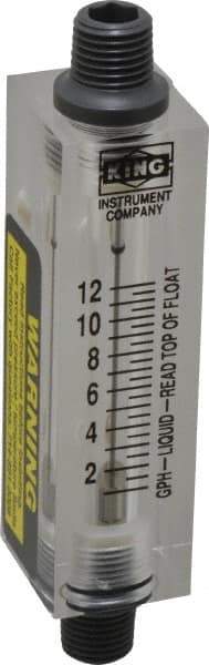 King - 1/4" FNPT Port Block Style, Inline Flowmeter - 100 Max psi, 12 GPH, Acrylic - All Tool & Supply