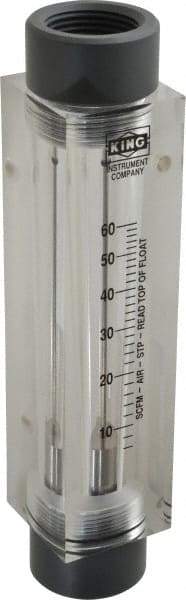 King - 1" FNPT Port Block Style, Inline Flowmeter - 125 Max psi, 60 SCFM, Acrylic - All Tool & Supply