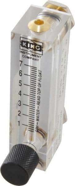 King - 1/4" F Port Block Style Panel Mount Flowmeter - 100 Max psi, 7 GPH, Acrylic - All Tool & Supply