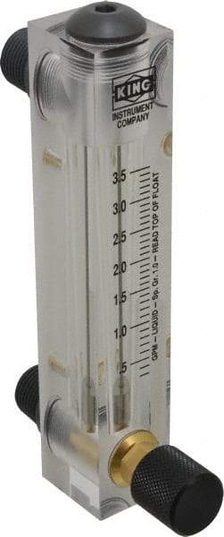 King - 1/2" M Port Block Style Panel Mount Flowmeter - 100 Max psi, 3.5 GPM, Acrylic - All Tool & Supply