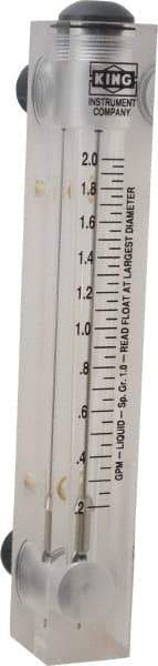 King - 1/2" M Port Block Style Panel Mount Flowmeter - 100 Max psi, 2 GPM, Acrylic - All Tool & Supply