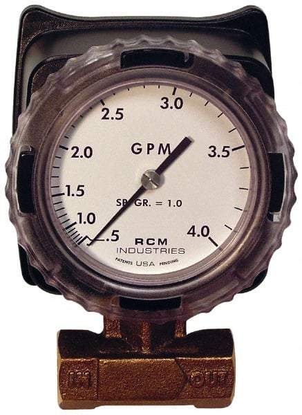 Made in USA - 1/2" NPT Port RCM Industries Flo-Gage Flowmeter - 180 Max psi, 0.5 to 4 GPM, Bronze - All Tool & Supply