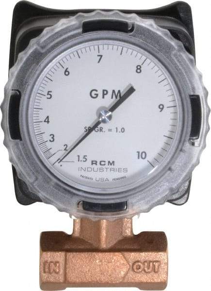 Made in USA - 3/4" NPT Port RCM Industries Flo-Gage Flowmeter - 180 Max psi, 1.5 to 10 GPM, Bronze - All Tool & Supply