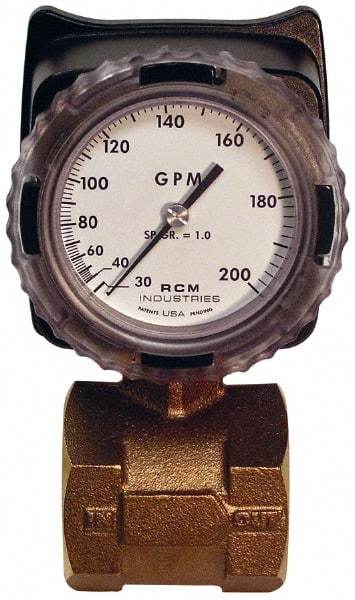 Made in USA - 2" NPT Port RCM Industries Flo-Gage Flowmeter - 180 Max psi, 30 to 200 GPM, Bronze - All Tool & Supply