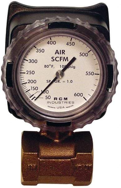 Made in USA - 1-1/2" NPT Port RCM Industries Flo-Gage Flowmeter - 180 Max psi, Bronze - All Tool & Supply