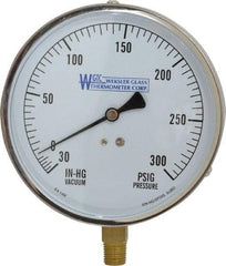 WGTC - 4-1/2" Dial, 1/4 Thread, 30-0-300 Scale Range, Pressure Gauge - Lower Connection Mount, Accurate to 1% of Scale - All Tool & Supply