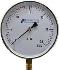 WGTC - 4-1/2" Dial, 1/4 Thread, 0-30 Scale Range, Pressure Gauge - Lower Connection Mount, Accurate to 1% of Scale - All Tool & Supply