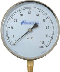 WGTC - 4-1/2" Dial, 1/4 Thread, 0-100 Scale Range, Pressure Gauge - Lower Connection Mount, Accurate to 1% of Scale - All Tool & Supply