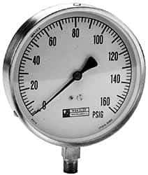 WGTC - 4-1/2" Dial, 1/4 Thread, 30-0-150 Scale Range, Pressure Gauge - Lower Connection Mount, Accurate to 1% of Scale - All Tool & Supply