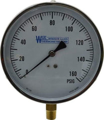 WGTC - 4-1/2" Dial, 1/4 Thread, 0-160 Scale Range, Pressure Gauge - Lower Connection Mount, Accurate to 1% of Scale - All Tool & Supply