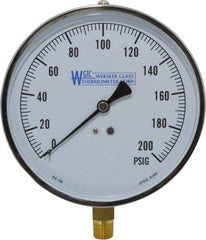 WGTC - 4-1/2" Dial, 1/4 Thread, 0-200 Scale Range, Pressure Gauge - Lower Connection Mount, Accurate to 1% of Scale - All Tool & Supply