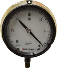 Made in USA - 4-1/2" Dial, 1/4 Thread, 30-0 Scale Range, Pressure Gauge - Lower Connection Mount, Accurate to 1% of Scale - All Tool & Supply