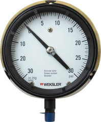 Made in USA - 4-1/2" Dial, 1/4 Thread, 30-0-30 Scale Range, Pressure Gauge - Lower Connection Mount, Accurate to 1% of Scale - All Tool & Supply