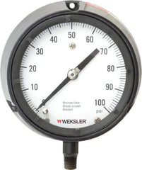 Made in USA - 4-1/2" Dial, 1/4 Thread, 0-100 Scale Range, Pressure Gauge - Lower Connection Mount, Accurate to 1% of Scale - All Tool & Supply