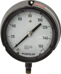 Made in USA - 4-1/2" Dial, 1/4 Thread, 0-160 Scale Range, Pressure Gauge - Lower Connection Mount, Accurate to 1% of Scale - All Tool & Supply