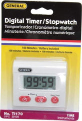 General - Minute Second Count Up and Down Timer - White - All Tool & Supply