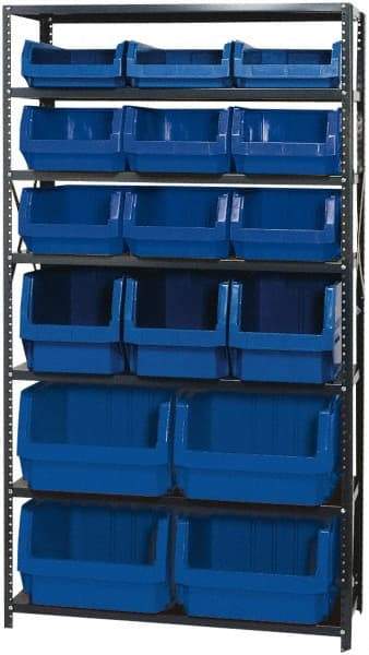 Quantum Storage - 16 Bin Large Hopper Front Bin Storage Units - 18 Inch Overall Depth x 75 Inch Overall Height, Blue High Density Polyethylene Bins - All Tool & Supply