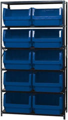 Quantum Storage - 10 Bin Large Hopper Front Bin Storage Units - 18 Inch Overall Depth x 75 Inch Overall Height, Blue High Density Polyethylene Bins - All Tool & Supply