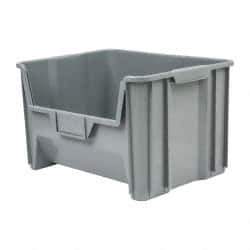 Quantum Storage - 75 Lb. Load Capacity, 15-1/4" Deep, Gray Polyethylene Hopper Stacking Bin - 12-7/16" High x 19-7/8" Wide x 15-1/4" Long - All Tool & Supply