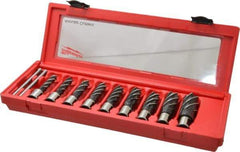 Milwaukee Tool - 9 Piece, 1/2 to 15/16" Cutter Diam, 2" Cutting Depth, Steel Annular Cutter Set - Bright Finish, 3/4" Shank Diam, 1/2", 9/16", 5/8", 11/16", 3/4", 13/16", 7/8", 15/16", 1-1/16" Cutter Diams, 2 Flats on Shank - All Tool & Supply