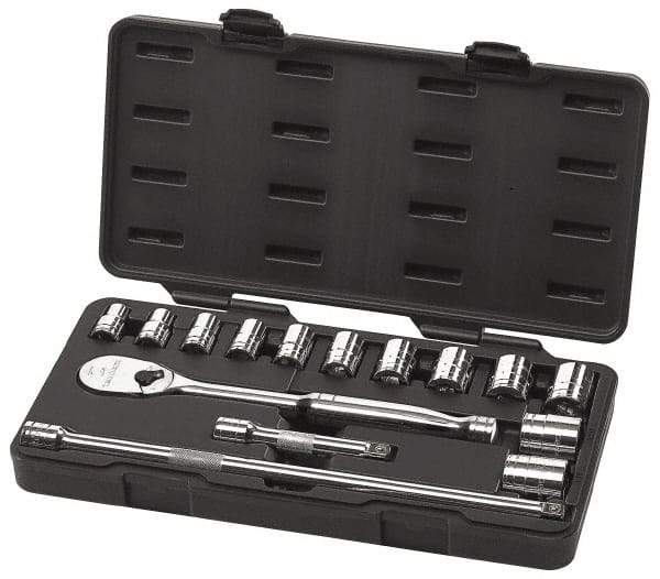 GearWrench - 15 Piece 1/2" Drive Socket Set - 6 Points, 7/16" to 1-1/8" Range, Inch Measurement Standard - All Tool & Supply