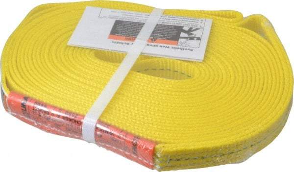 Lift-All - 20' Long x 1" Wide, 3,200 Lb Vertical Capacity, 1 Ply, Polyester Web Sling - 2,500 Lb Choker Capacity, Yellow - All Tool & Supply