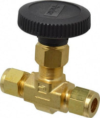 Parker - 3,000 Max psi, 3/8" Pipe, Brass, Inline Instrumentation Needle Valve - Compression x Compression CPI End Connections - All Tool & Supply