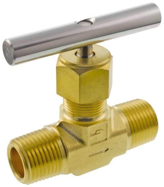 Parker - 3,000 Max psi, 1/2" Pipe, Brass, Inline Instrumentation Needle Valve - MNPT x MNPT End Connections - All Tool & Supply