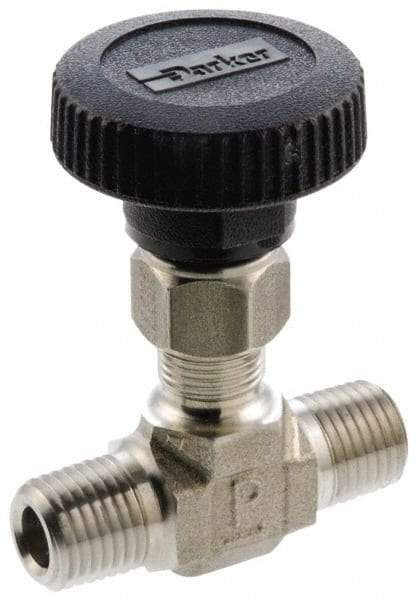 Parker - 5,000 Max psi, 3/8" Pipe, 316 Grade Stainless Steel, Inline Instrumentation Needle Valve - MNPT x MNPT End Connections - All Tool & Supply