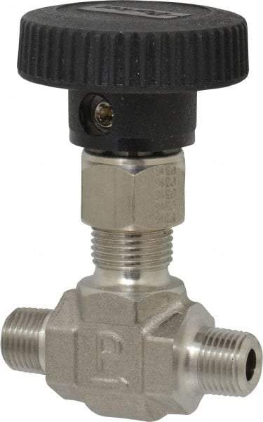 Parker - 5,000 Max psi, 1/8" Pipe, 316 Grade Stainless Steel, Inline Instrumentation Needle Valve - MNPT x MNPT End Connections - All Tool & Supply