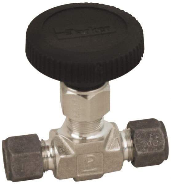 Parker - 5,000 Max psi, 1/8" Pipe, 316 Grade Stainless Steel, Inline Instrumentation Needle Valve - Compression x Compression CPI End Connections - All Tool & Supply