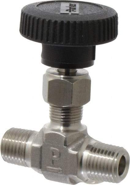 Parker - 5,000 Max psi, 1/4" Pipe, 316 Grade Stainless Steel, Inline Instrumentation Needle Valve - MNPT x MNPT End Connections - All Tool & Supply