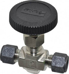 Parker - 5,000 Max psi, 3/8" Pipe, 316 Grade Stainless Steel, Inline Instrumentation Needle Valve - Compression x Compression CPI End Connections - All Tool & Supply