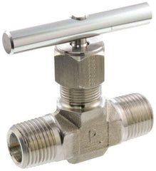 Parker - 5,000 Max psi, 1/2" Pipe, 316 Grade Stainless Steel, Inline Instrumentation Needle Valve - MNPT x MNPT End Connections - All Tool & Supply