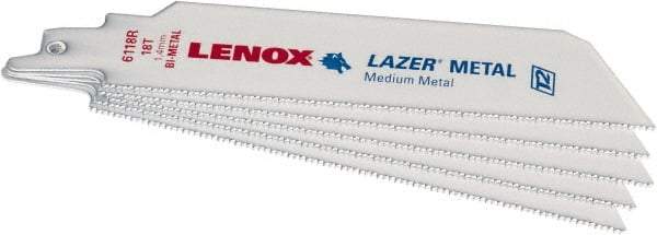 Lenox - 6" Long x 1" Thick, Bi-Metal Reciprocating Saw Blade - Straight Profile, 18 TPI, Toothed Edge - All Tool & Supply