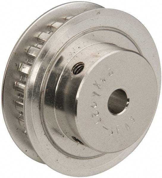 Power Drive - 24 Tooth, 1/4" Inside x 1.508" Outside Diam, Hub & Flange Timing Belt Pulley - 1/4" Belt Width, 1.528" Pitch Diam, 0.438" Face Width, Aluminum - All Tool & Supply