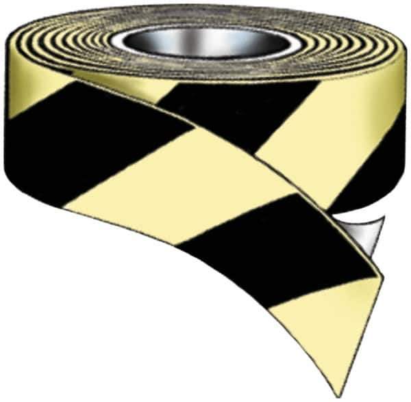 NMC - Glow & Black Striped Vinyl Tape - 1" Wide x 100' Long x 0.02" Thick, General Traffic - All Tool & Supply