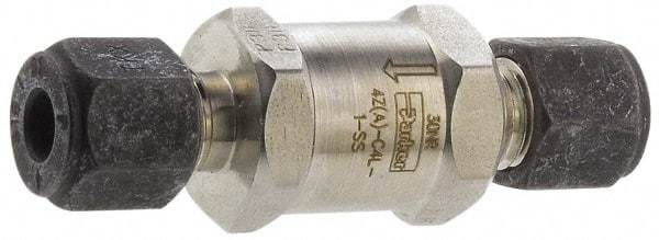 Parker - 1/8" Stainless Steel Check Valve - Inline, Comp x Comp, 6,000 WOG - All Tool & Supply