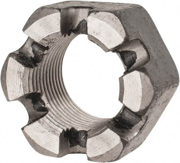 Value Collection - 1-14 UNF Grade 2 Steel Slotted Locknut - 1-1/2" Width Across Flats, 55/64" High, Uncoated - All Tool & Supply