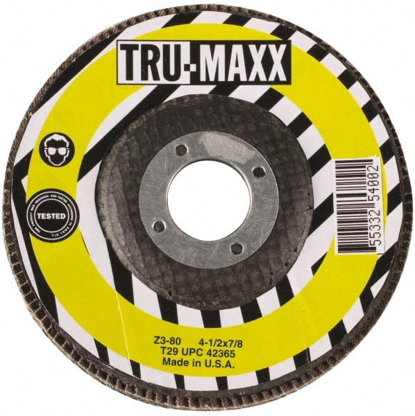 Tru-Maxx - 4-1/2" 80 Grit 7/8" Center Hole Type 29 Flap Disc - All Tool & Supply