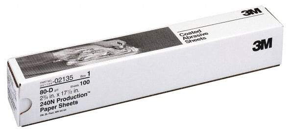 3M - 80 Grit, Aluminum Oxide Sanding Sheet - 9" Long x 3-2/3" Wide, Medium Grade, D Weighted Paper Backing - All Tool & Supply