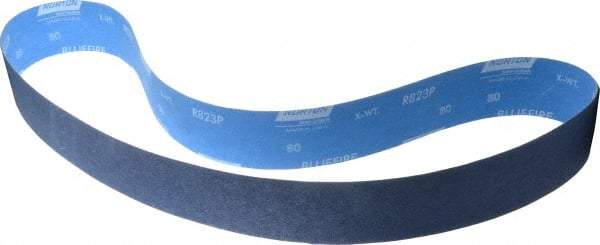 Norton - 2-1/2" Wide x 60" OAL, 80 Grit, Zirconia Alumina Abrasive Belt - Zirconia Alumina, Medium, Coated, X Weighted Cloth Backing, Series R823 - All Tool & Supply